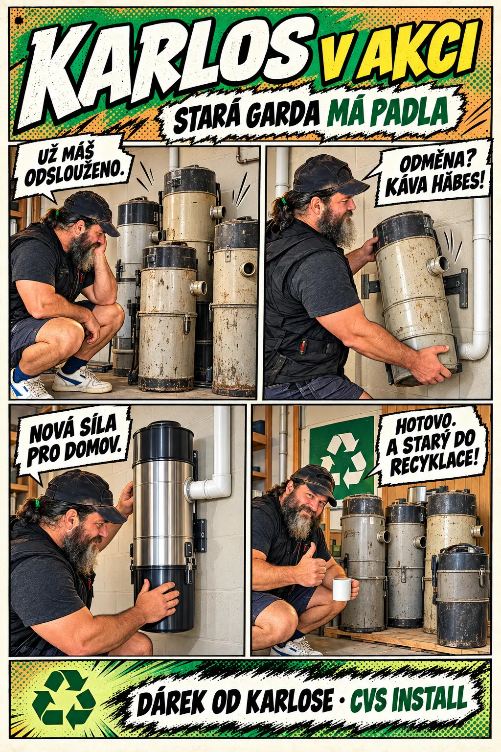 Bonusový komiks Karlos v akci: Stará garda má padla. Karlos vymění starou jednotku a předá ji k recyklaci.
