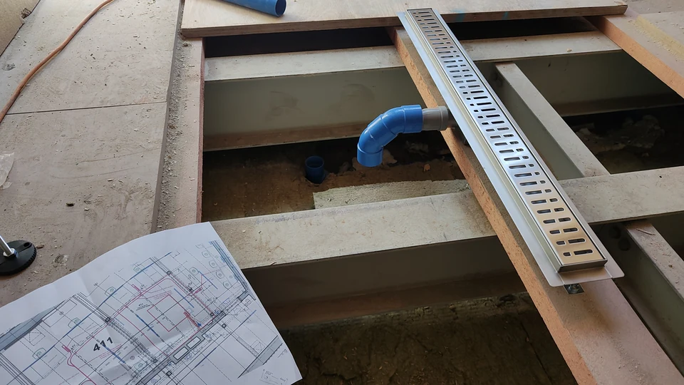 Realizační výkres a napojení podlahové sací štěrbiny